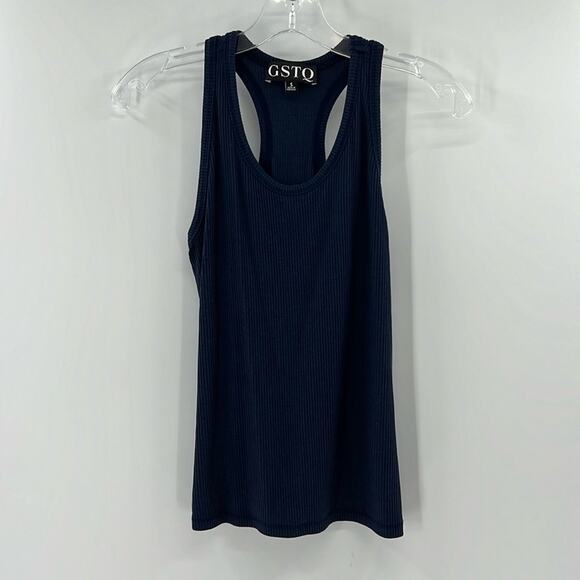 GSTQ Women's Ribbed Tank Top - Navy - Small - Picture 1 of 6
